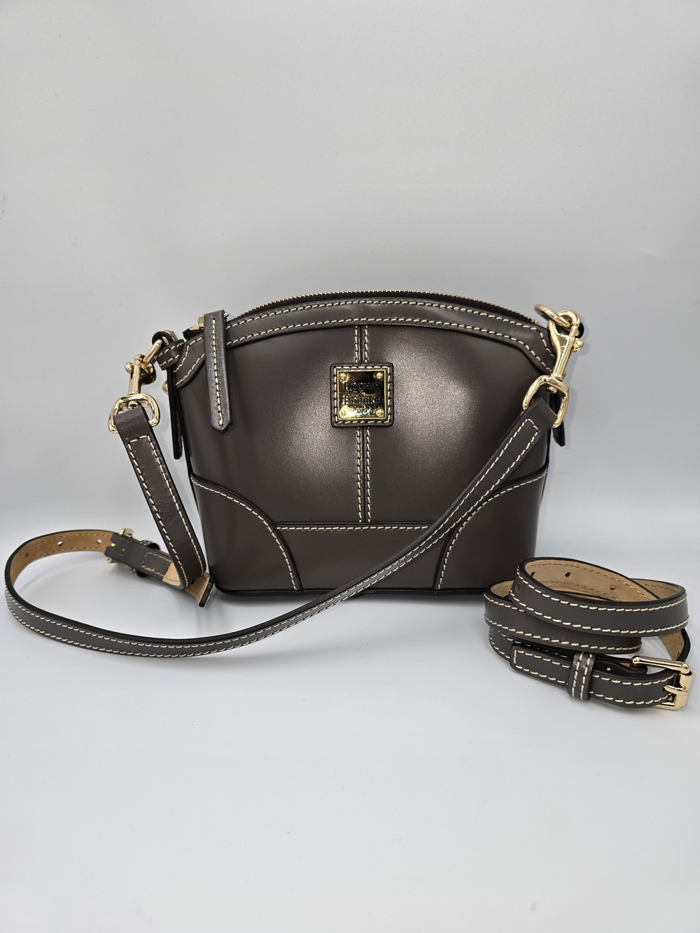 DOONEY & BOURKE Steel Gray Leather Mini Domed Crossbody Purse Shoulder Bag *read